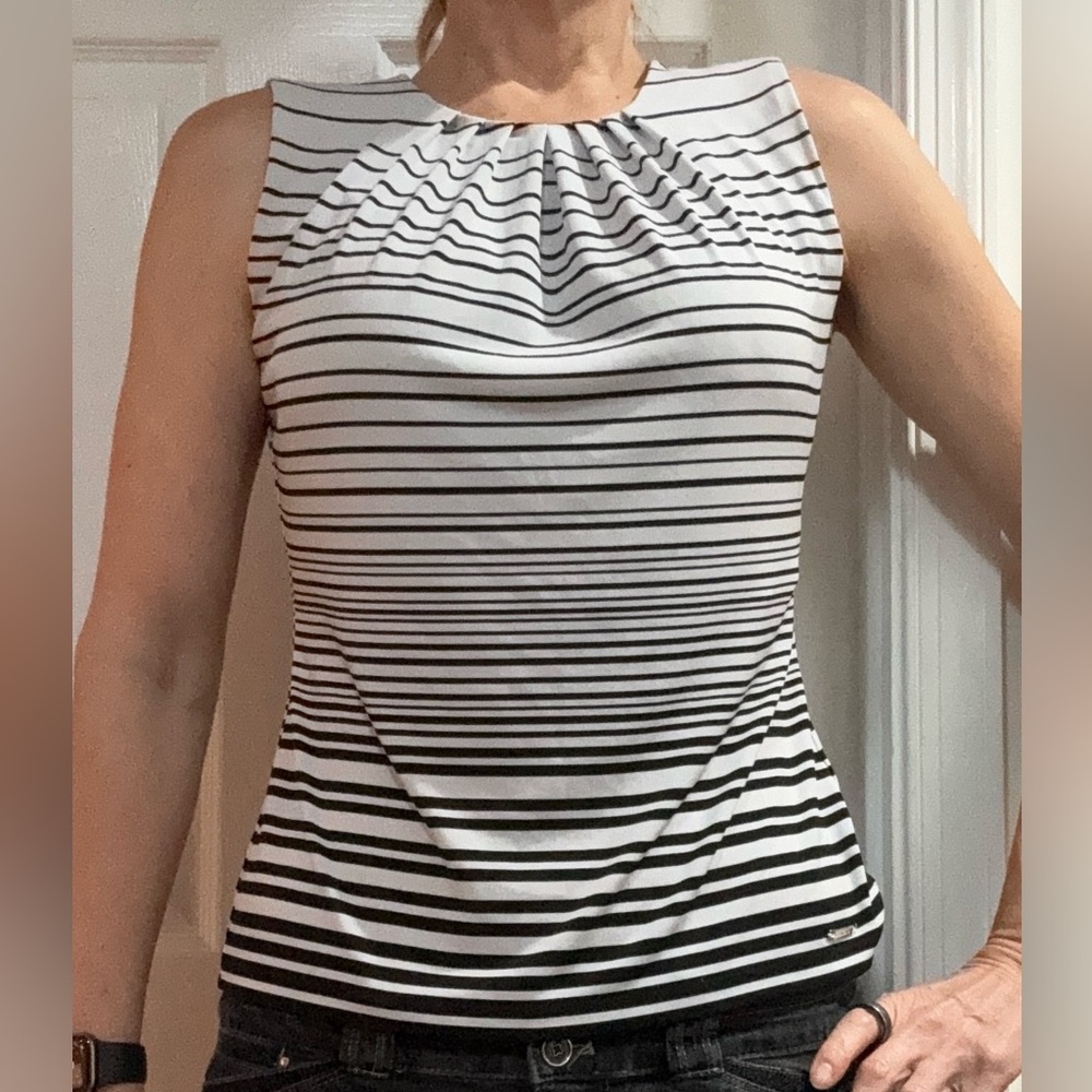 Calvin Klein white and black striped blouse